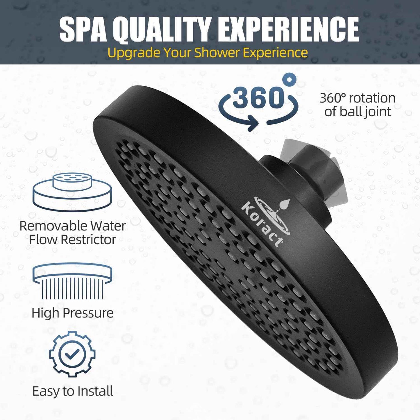 Shower Head High Pressure Rain Premium Quality Luxury Design Anti-Clogging Silicone Nozzles Adjustable Replacement for Bathroom Shower Heads (6 inch Round) (Matte Black)