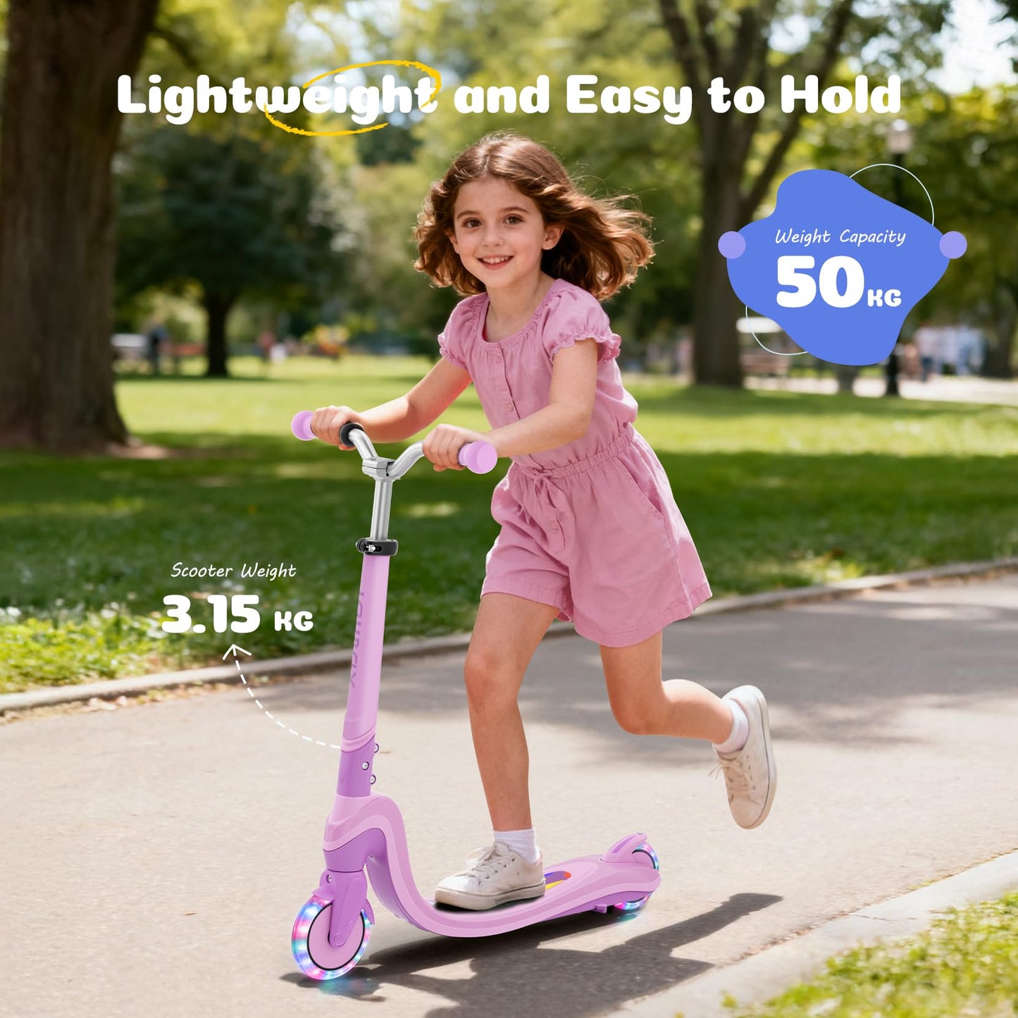 TONBUX 2 Wheel Scooter for Kids Ages 5-8, Dual Zone 4 Modes Light Up Scooter with LED Deck & Wheels, 3-Level Adjustable Height Kids Scooters, Safe & Lightweight Gift for Boys Girls (Pink+Purple)