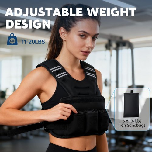 Troispot Weighted Vest, 11-20LB Weight Vest with Reflective Stripe, Body Weight Vest with Back Mesh Pocket for For Women & Men, Home Gym & Outdoor Strength Training