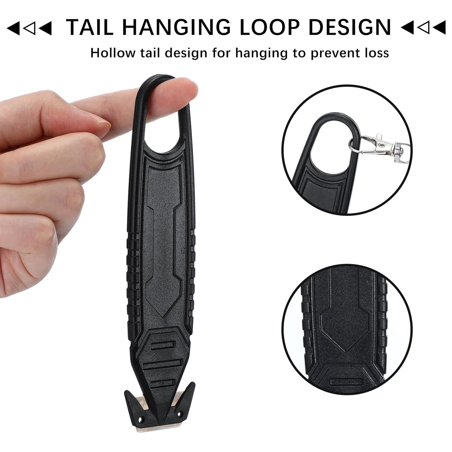 Therwen 10 Pcs Safety Box Cutter Knife of Stainless Steel Concealed Blade Package Opener with Tape Splitter for Carton Cardboard Wrap Letter Work Bag Straps Film Utility Tool (Black)