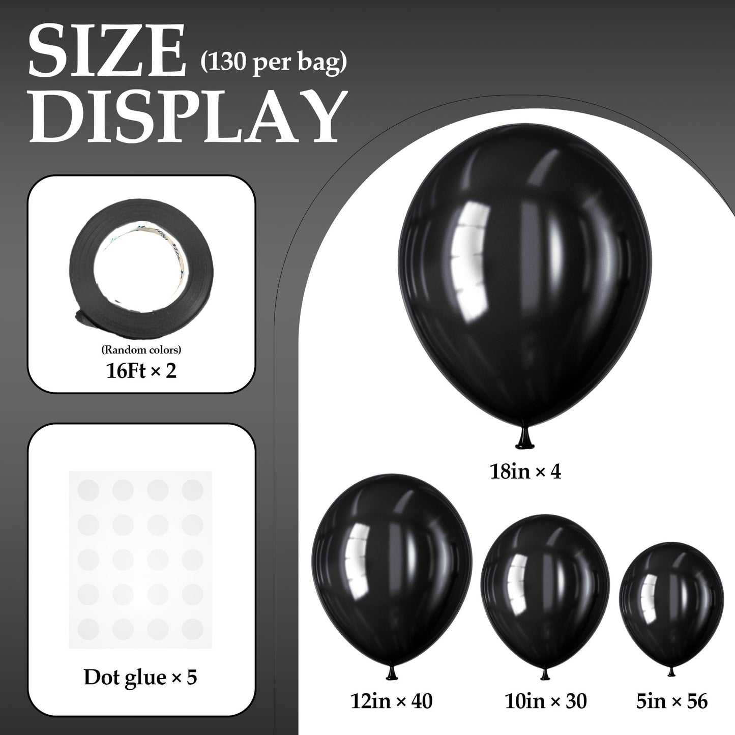 DECOCKRAT 130PCS Black Balloons, Latex Balloons Different Sizes 18/12/10/5 Inch, Helium Balloons with Ribbon, Party Balloon Set for Birthday Wedding Graduation Anniversary Baby Shower Decorations.