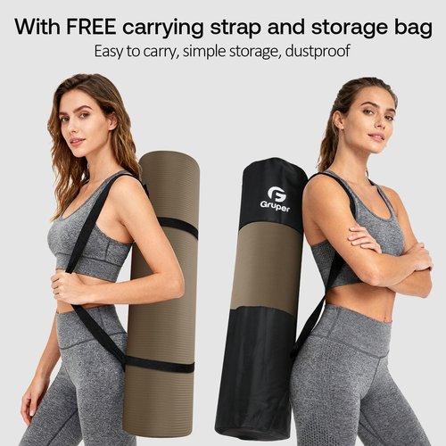 Gruper Yoga Mat - Extra Thick Non-Slip NBR Exercise Mat | 72"L x 32"/24"W x 0.6"/0.4"TH, Includes Carrying Strap & Bag