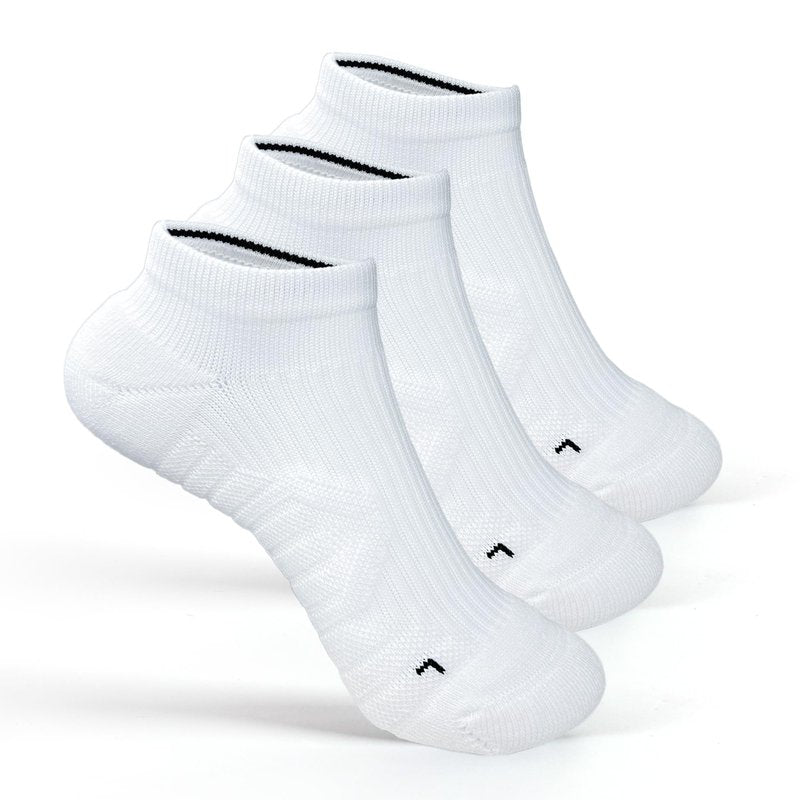Running Socks Men Women, Cushion Padded Anti-Blister, Coolmax Moisture Wicking Cooling, Targeted Compression, Ankle Low Cut No Show Walking Hiking Tennis Golf Gym Athletic Socks (Medium, White)