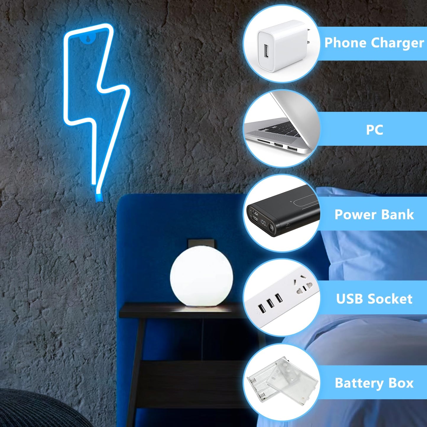 BerniceKelly Neon Signs Lightning Bolt Neon Light Sign for Wall Decor, Battery or USB Powered Led Lightning Light Neon Sign for Bedroom Kids Room Birthday Party Wedding Home Decorations