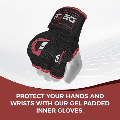 DEFY Padded Inner Boxing Gloves - Gel Padded Knuckle Protection | 75cm Long Strap for MMA & Muay Thai