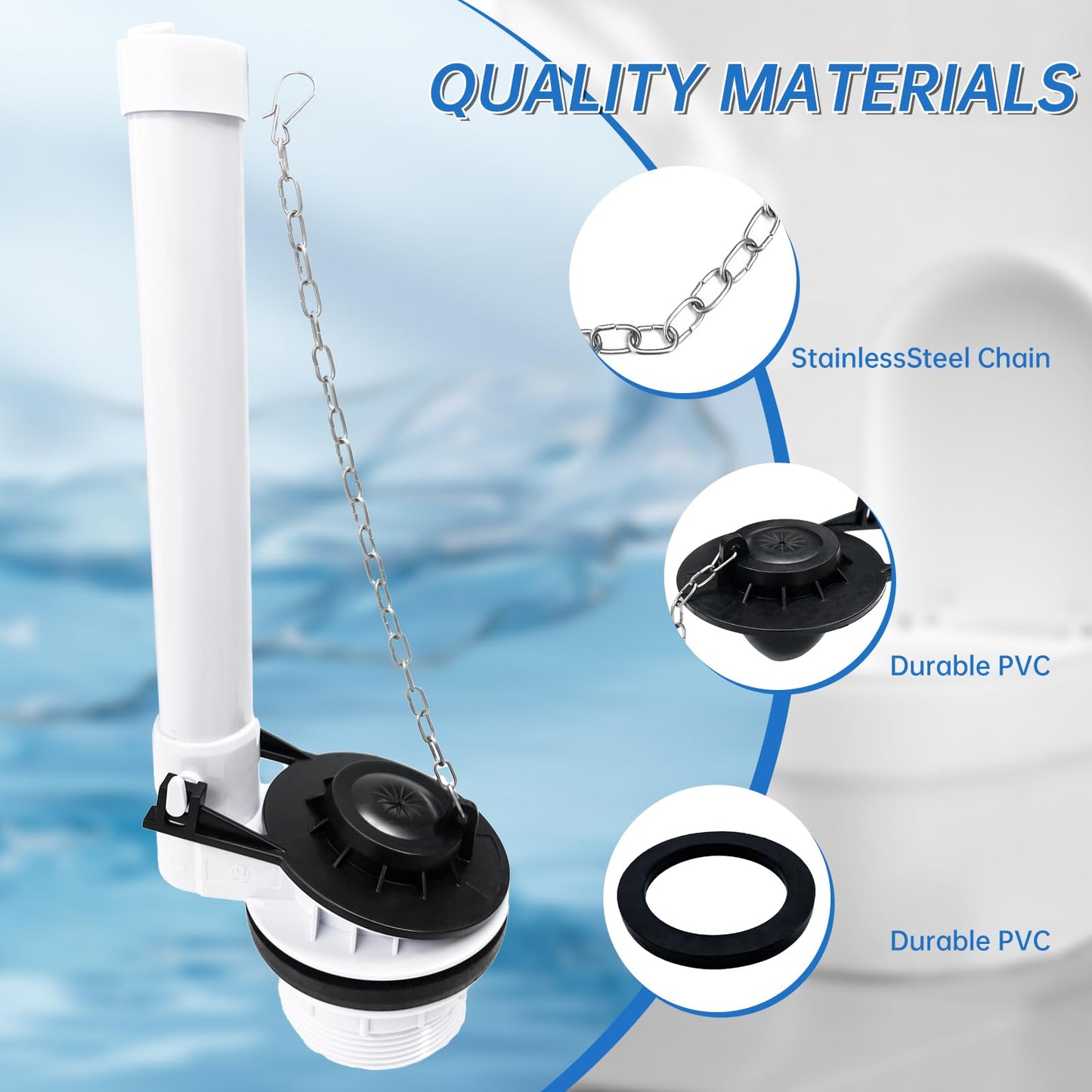 2 Inch Toilet Flush Valve Replacement Kit for Two-Piece Toilet, Compatible with American Standard, Kohler & TOTO, Includes Flapper, Easy to Install, Leak-Proof Design