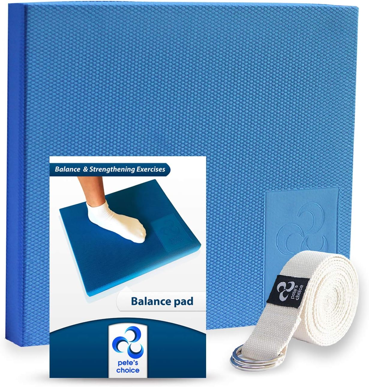 Pete's Choice Foam Balance Pad - XL Size with Free Stretching Strap & Guide | Ideal for Physical Therapy & Rehab