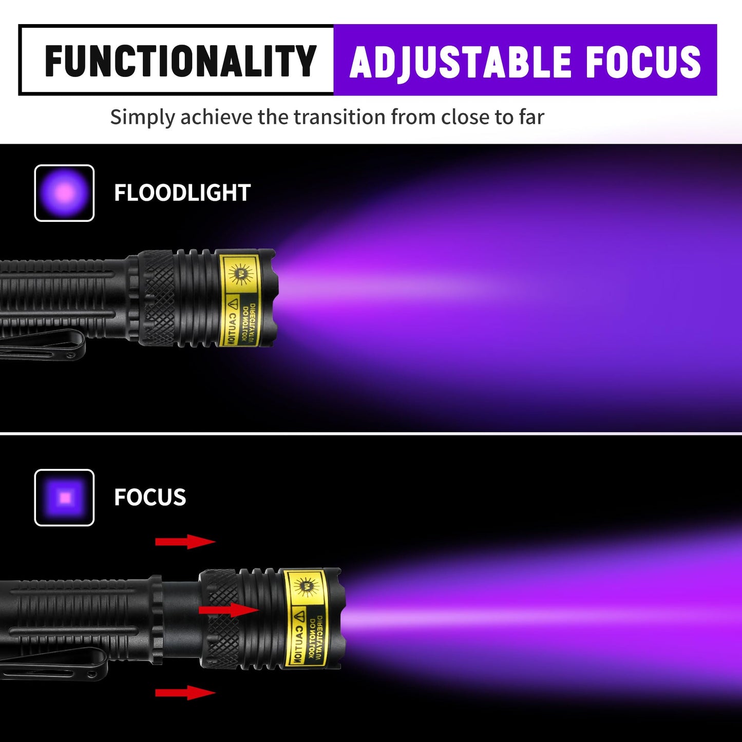 DARKDAWN UV Flashlight 365&395nm Black Light Mini USB Rechargeable Ultraviolet LED Blacklight Woods Lamp Powerful Fluorescent Portable Detector for Pet Urine Stains, Money, Resin Curing（2 Pack）