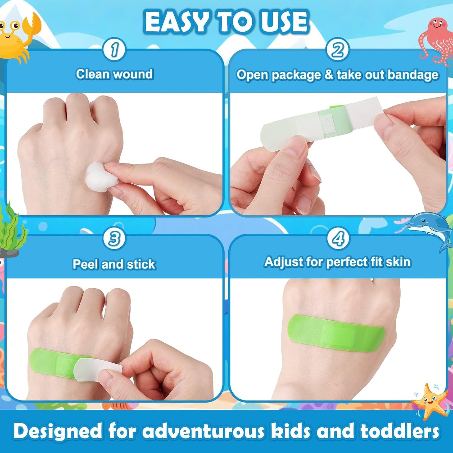 Sublaga Kids Cartoon Bandages - 300 Pcs Waterproof Adhesive Bandages for Scrapes & Cuts | Colorful & Flexible