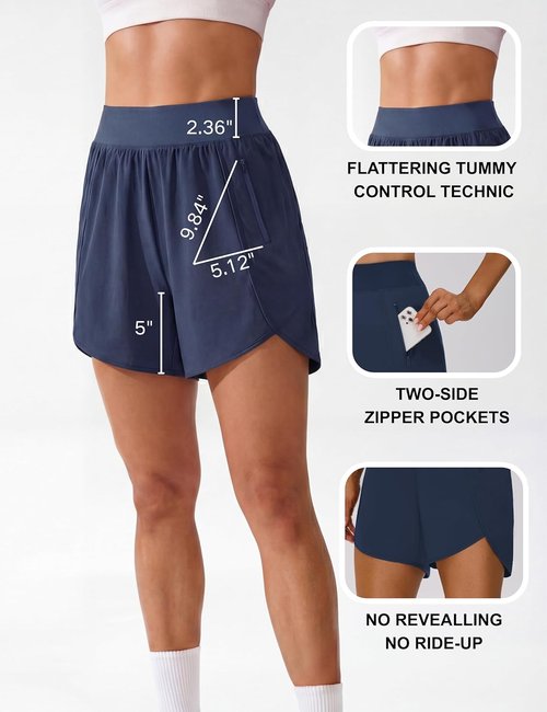 BMJL Women's Athletic Shorts - High Waisted, Lightweight Workout Gym Shorts with 2 Zipper Pockets | Quick Dry