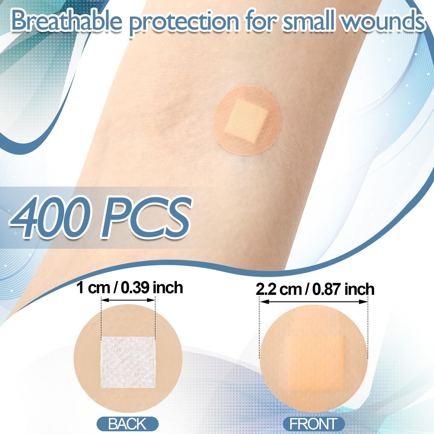 Sosation 400 Pcs Adhesive Spot Bandage Flex Fabric Adhesive Bandages 0.87 Inch Diameter Round Swathe with Non Stick Pad