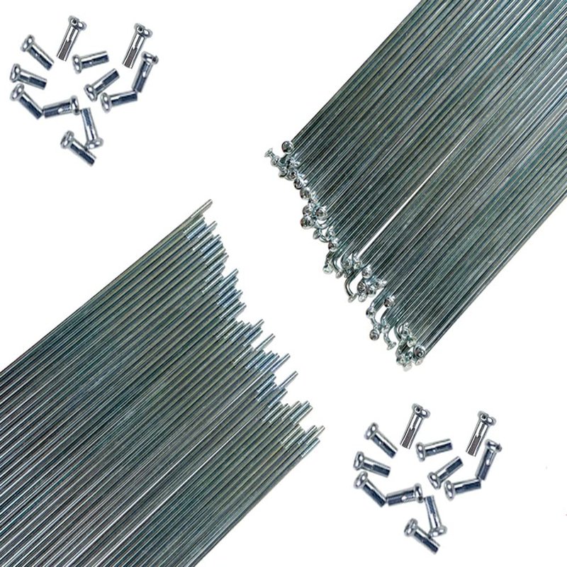24Pcs 13G Bike Spokes MTB Steel Spokes Universal Fits for Road Bikes Mountain Bikes 80mm-265mm W/Nipples Silver