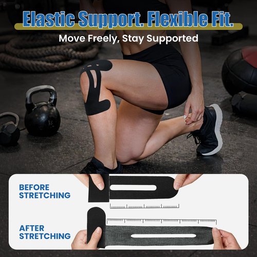 TASZOOS Pre-Shaped Kinesiology Tape for Knees - 14Pcs Waterproof Knee Tape for Knee Pain Relief, Knee Support - Elastic & Breathable Athletic Tape for Running, Hiking, Squats, Sports (Black)