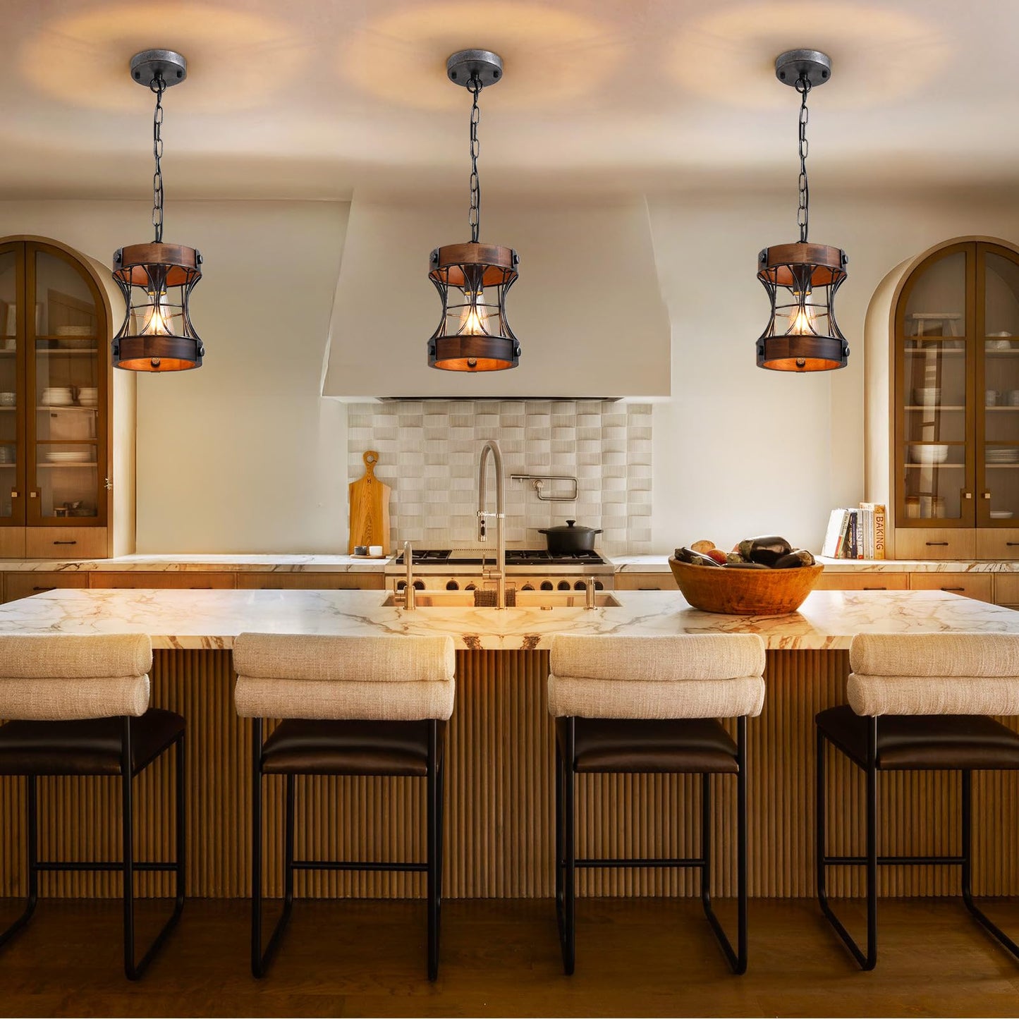 Rustic Chandelier, Modern Farmhouse Chandeliers for Dining Room, Wood Pendant Lights for Kitchen Island Foyer Hallway Bar, 1-Light Retro Rustic Light Fixtures for All Ceilings D 7.5" x H 8.8"