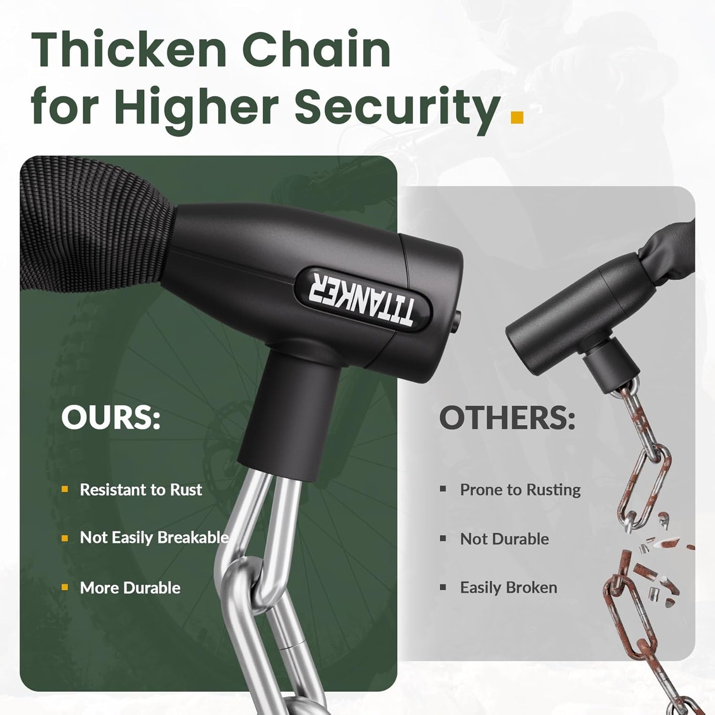Titanker Bike Chain Lock - Heavy Duty Anti-Theft Security for Bikes & Motorcycles | 3.3 Feet Long, 6mm-10mm Thick