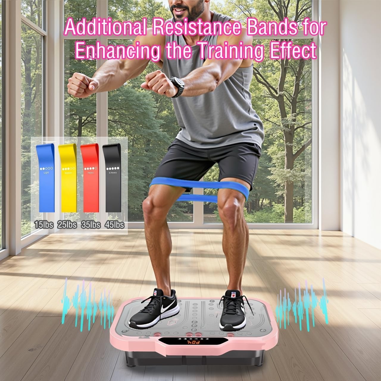 Skiennix Vibration Plate Exercise Machine - Whole Body Shake Board with Bluetooth & Resistance Bands | Pink