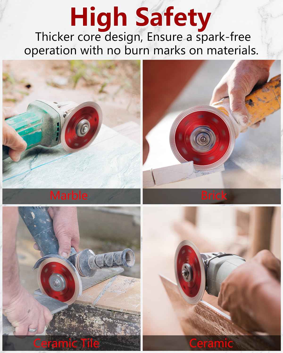 ZORUNNA 5Pcs Diamond Saw Blades, 4" Diamond Blade for Angle Grinder, Chip-Free Cutting Tile Grinder Blade Dry and Wet Cut for Porcelain Ceramic Granite Marble.