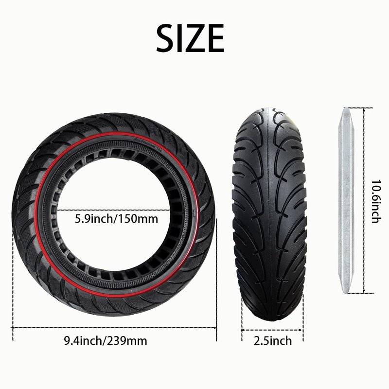 YINCL 60/70-6.5 Scooter Tire, 2pcs 10 x 2.5 Solid Tires，Replacement Wheel Compatible with 10x2.5-6.5 Rubber Scooter Tire