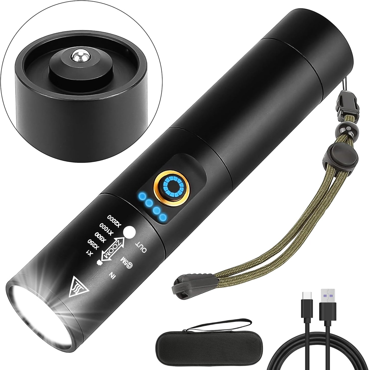Skiennix Rechargeable Flashlight - 2000 Lumen Super Bright LED | 5 Modes for Camping & Emergency Use