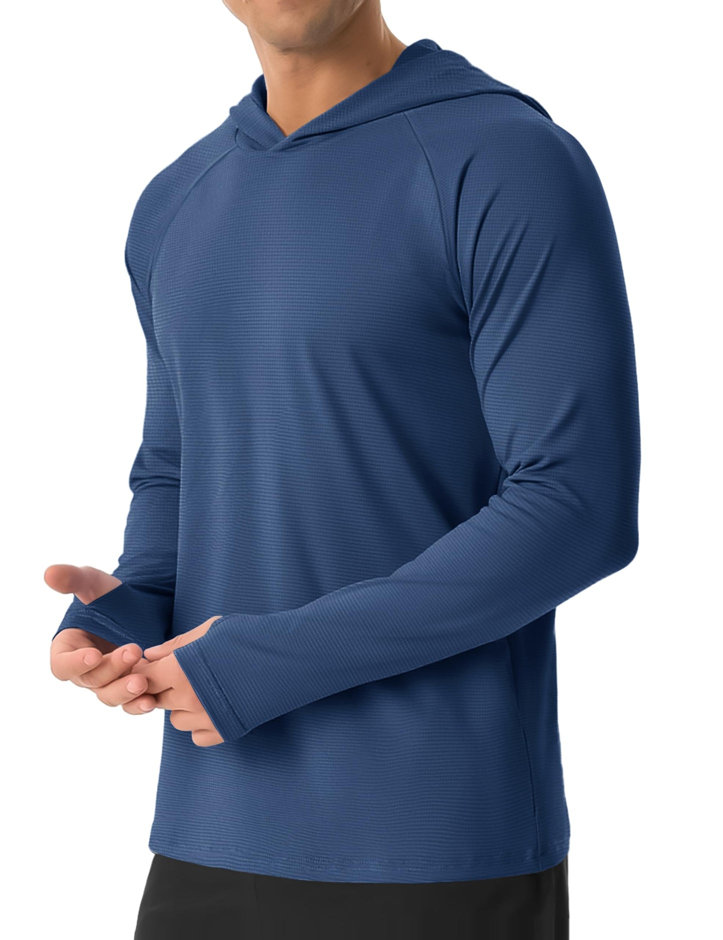MAGCOMSEN Sun Hoodie Mens UPF 50+ Fishing Shirts for Men Long Sleeve Quick Dry T Shirt with Thumbholes Athletic Running Tee Blue Grey M
