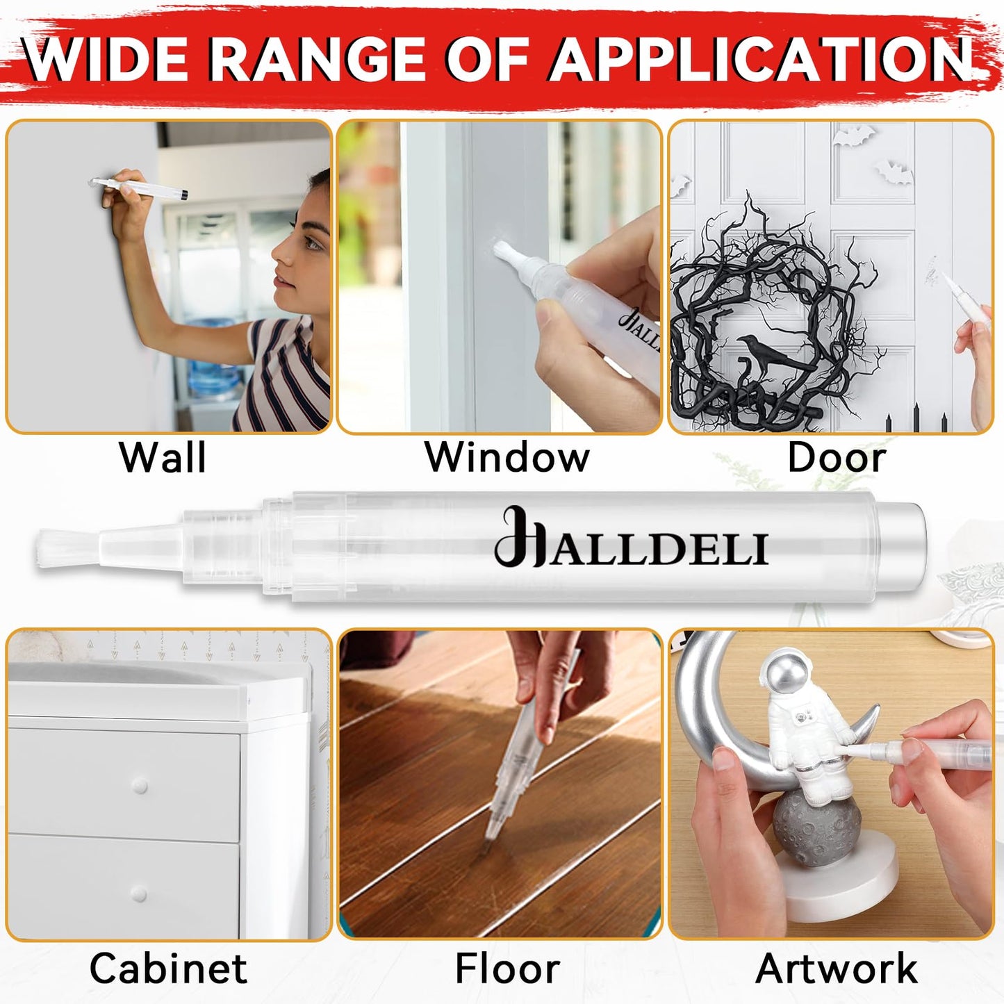 Fillable Touch Up Paint Pen Brush, 4 Pack User-Friendly Refillable Paint Pens, Multiple Applications Touch-Up Paint Brushes for Walls, Wood, Floor, Cabinets, Doors and Windows(8 Pcs Kit) (4 Pack)