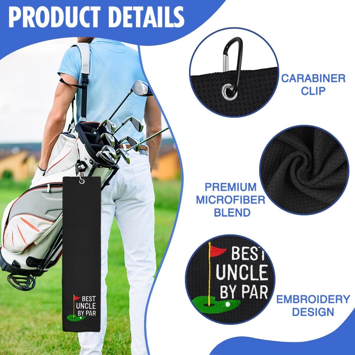 Hafhue Best Uncle Embroidered Golf Towel with Clip, Retirement Present, Funny Golfs for Father, Accessory for Golf Bags, National Golfs Day Present for Uncle Golfer