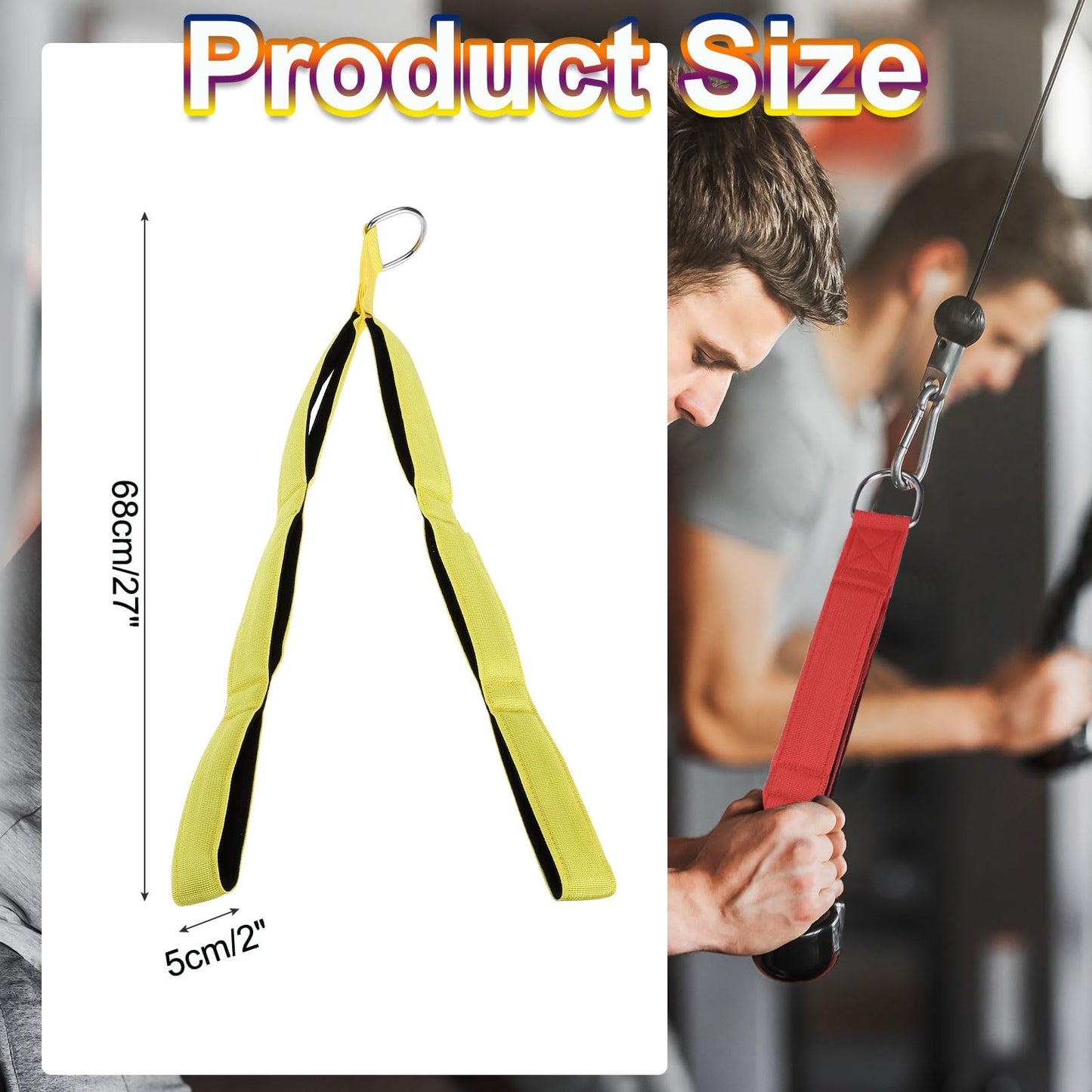 PATIKIL Tricep Rope Cable Attachment Handle, 27" 3-in-1 Tricep Pull Down Attachment Tricep Extension Strap for Gym Home Push Down Face Pull, Yellow
