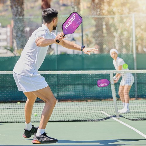 HUDEF Pickleball Paddle USAPA Approved, Lightweight Carbon Fiber Face and Polypropylene Honeycomb Core Pickleball Racket with Cover, Elongated Handle and Cushion Comfort Grip Pickle Ball Paddle Purple