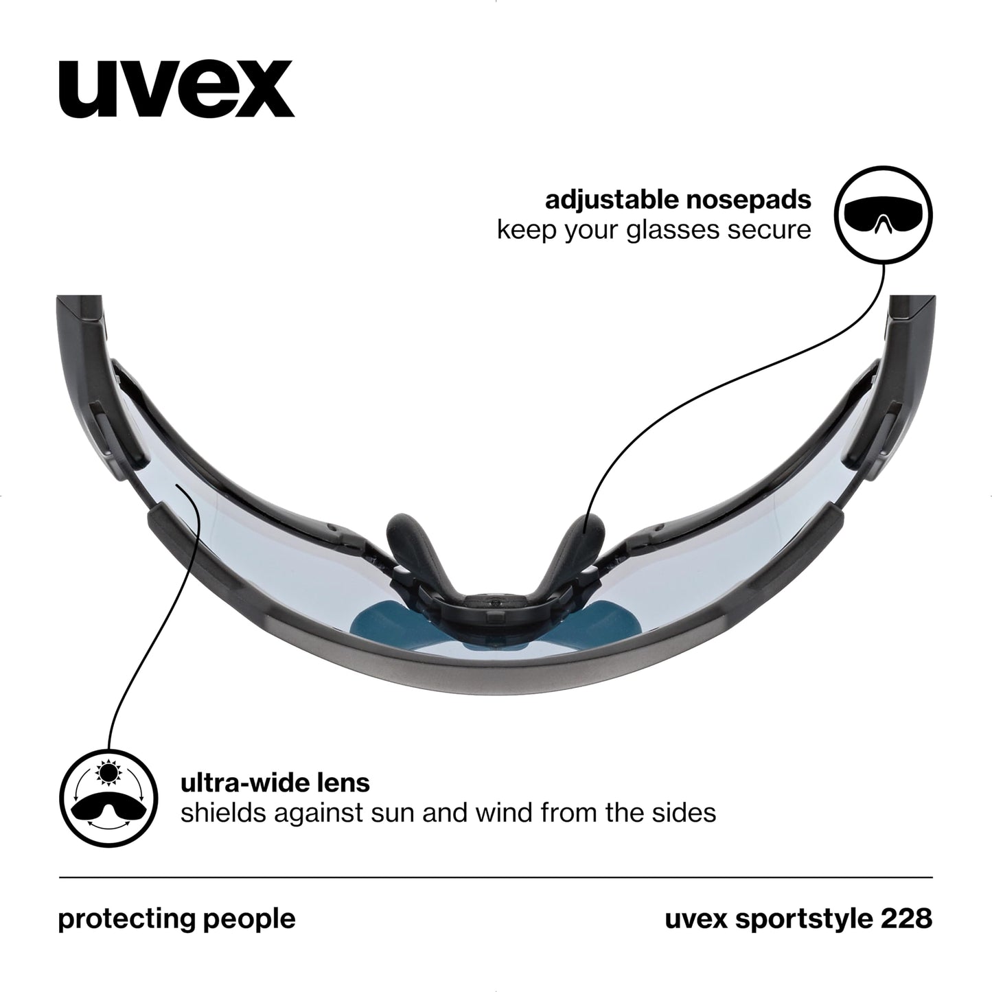 uvex sportstyle 228 - sports sunglasses - cycling/running shades - anti-fog & scratch resistant lenses with UV protection - black matte/mirror blue - one size