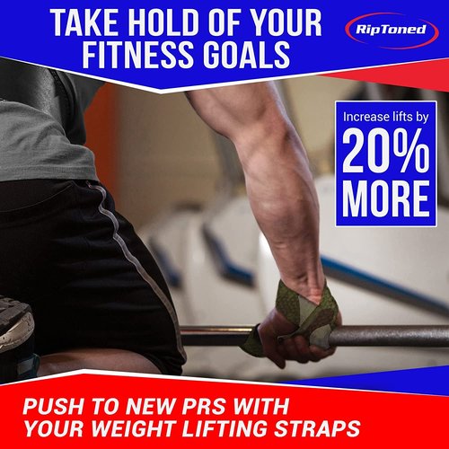 Rip Toned Performance Wrist Straps for Weightlifting – 23" Padded Lifting Straps for Men & Women – Cotton Gym Straps for Deadlifts, Strength Training, Bodybuilding & Powerlifting – Grey Camo