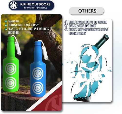KNINE OUTDOORS Shooting Targets - 6 Pack Plastic Bottles in Bright Colors with Hanging Rope for Airsoft & BB Gun Practice