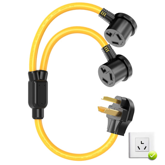 3 Prong Dryer Y Splitter, Dryer Outlet and Level 2 EV Charging, UL Listed, NEMA10-30P Male to Two NEMA 10-30R Female, 30 Amp 250 Volt 7500W STW 10 AWG