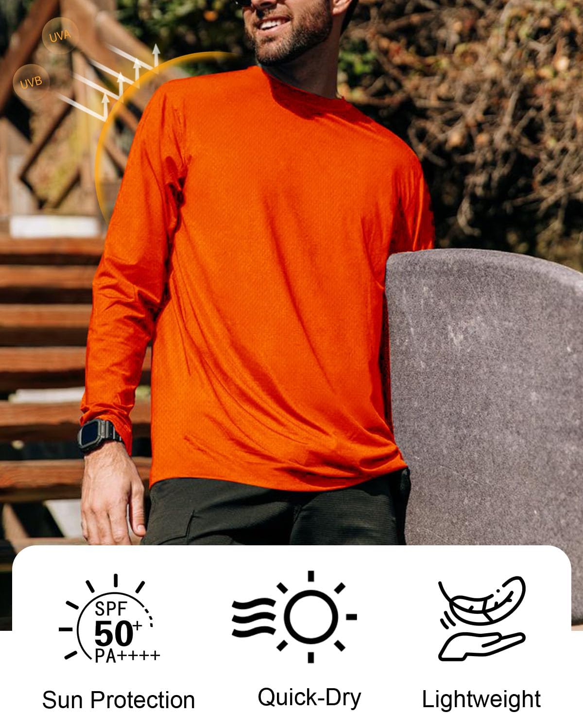 Skiennix Men's UPF 50+ Long Sleeve Tee - UV Sun Protection Quick-Dry Athletic Shirt