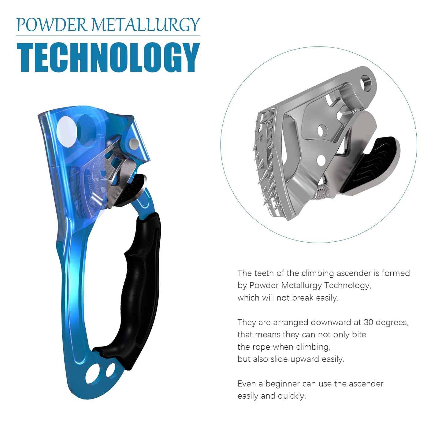 CAMNAL UIAA & CE Certified Hand Ascender for 8–13mm Rope, Rope Clamp for Rock Climbing, Tree Climbing, Arborist, Rappelling Gear – Right Hand Blue