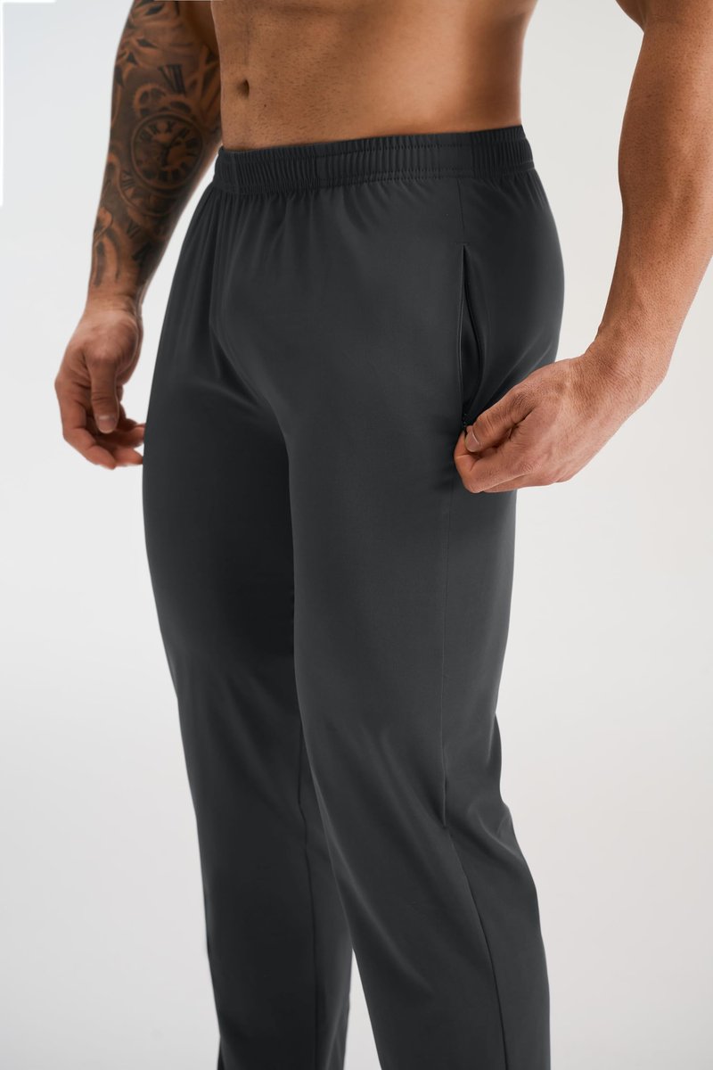 Men's 3 Pack Lightweight Breathable Athletic Gym Running Pants Workout Joggers with Zipper Pockets Black Blue Grey L