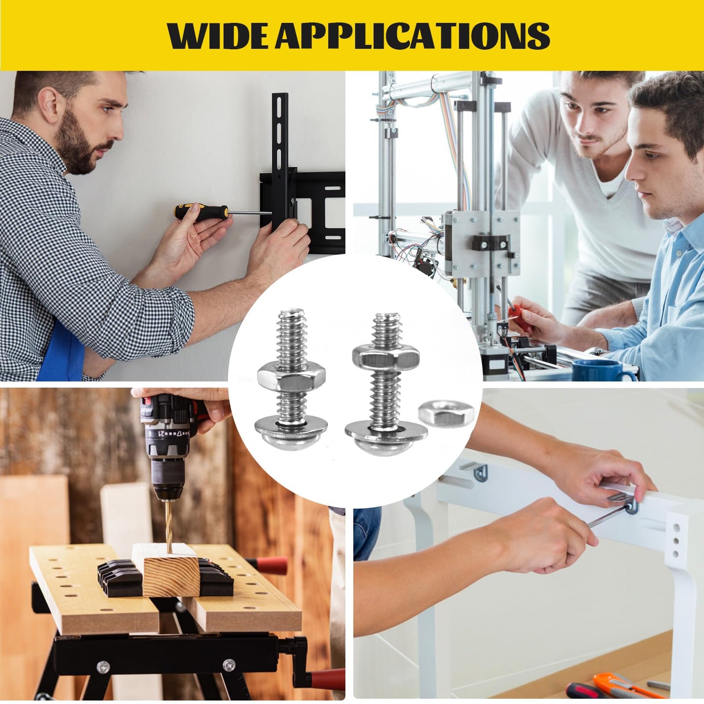 Fgruh 358PCS Machine Screws and Nuts Assortment Kit, #6-32#8-32#10-24 Phillips Pan Head Bolts Assorted, 304 Stainless Steel Nuts Bolts and Flat Washers Set