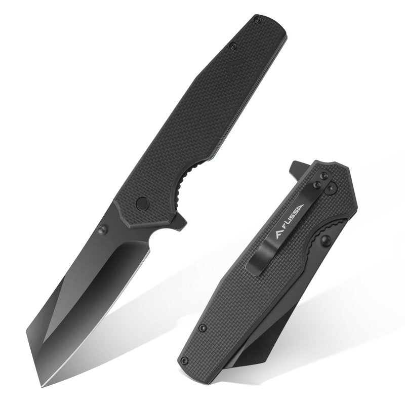 FLISSA Folding Knife, 4-3/4" Reverse Tanto Folding Pocket Knife, Black Stonewash Blade, G10 Handle, for Hunting, Survival, Camping and Outdoor Activities, Perfect for Dad, Husband, Friend