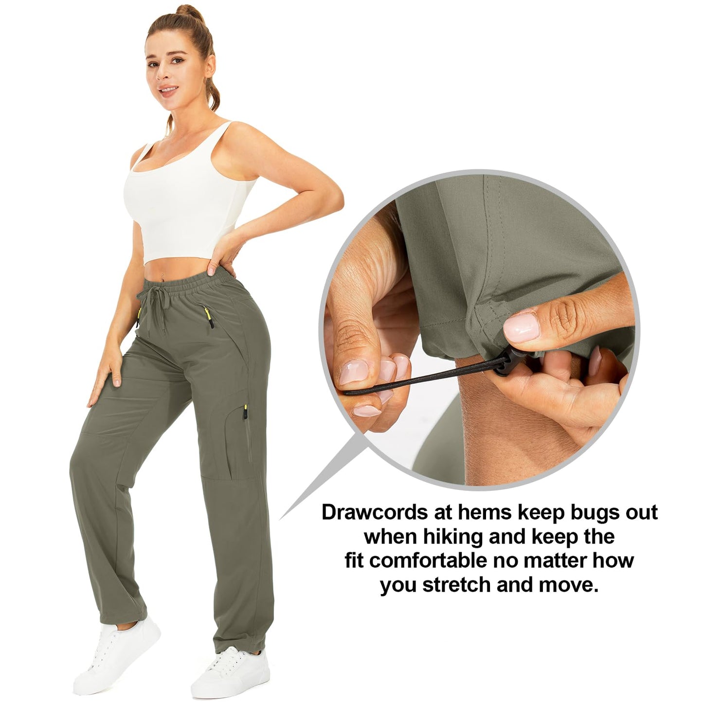 Toomett Women's Hiking Cargo Pants Quick Dry UPF50+ Outdoor Pants for Women Fishing Safari Travel Pants with Pockets,6608,Light Green,M