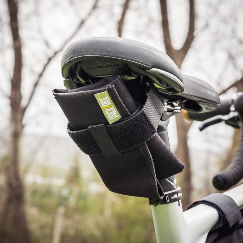 PACK2RIDE Blossom Bike Saddle Roll Bag - Bike Tool Kit Holder - Water Resistant & Durable Cordura Fabric - Under Seat cycling accessories - mountain bike accessories - ebike saddle bags (Black)