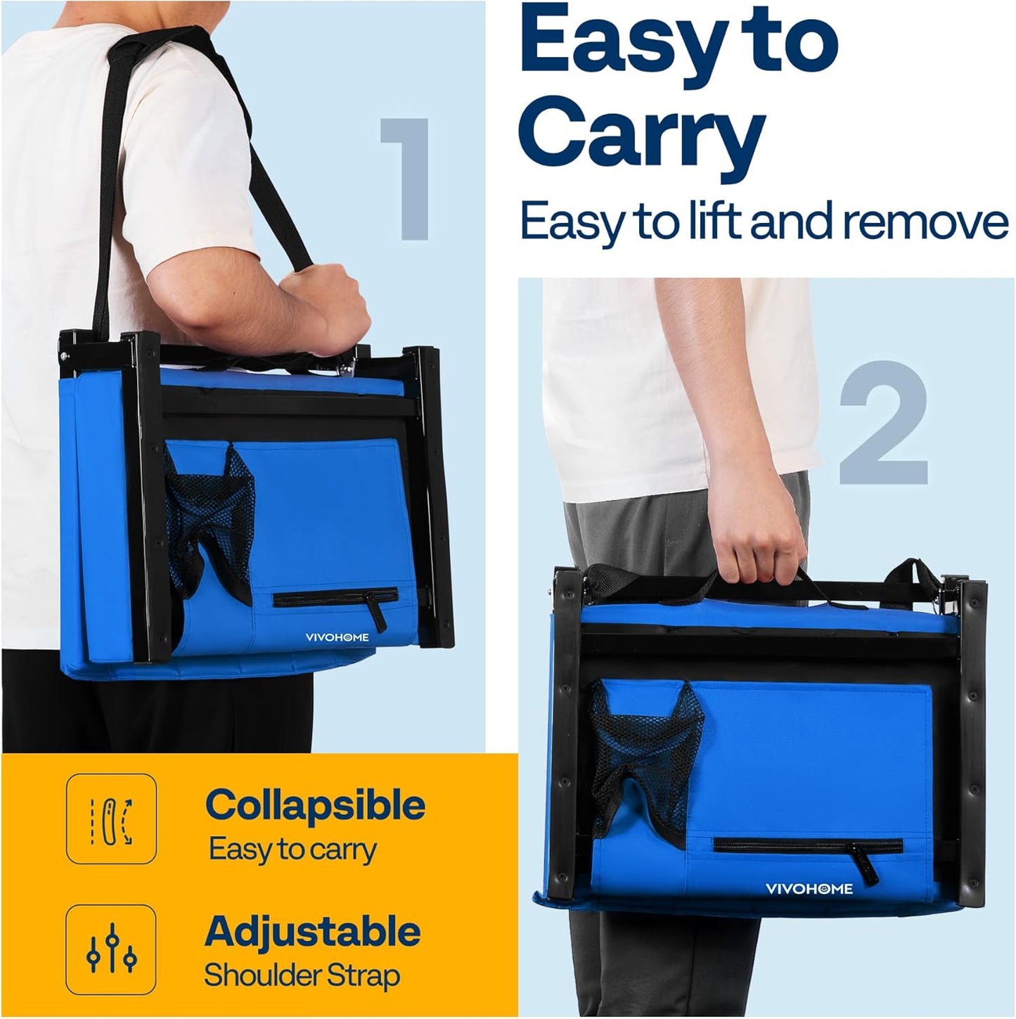 VIVOHOME Stadium Seats - Portable Bleacher Chairs with Back Support & Cup Holder | 2-Pack, Blue