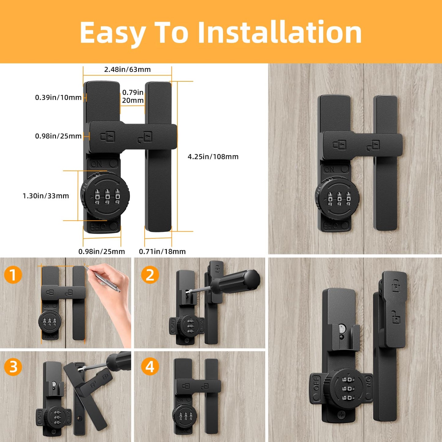 Barn Door Lock,180 Degree Flip Barn Door Locks and Gate Latches, Sliding/Bifold French Door Lock Latch for Gate Barn Garage Shed Window Cabinet Liquor 3-Digit Password Keyless,Black