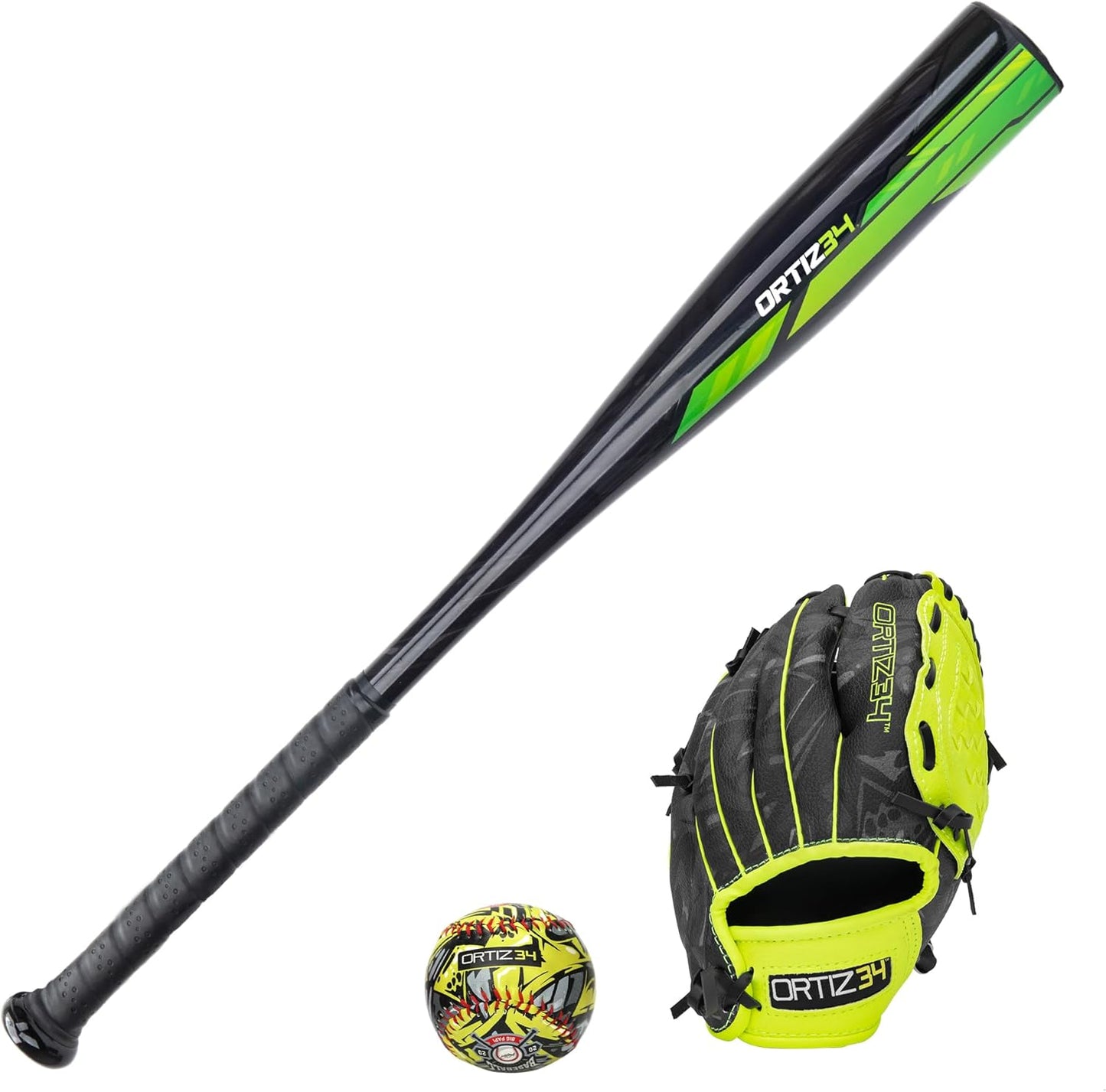 Ortiz34 Youth T-Ball Set - 25” Aluminum Bat with -10 Drop & Foam Core Ball | 9” Lightweight Glove in Vibrant Graffiti Print