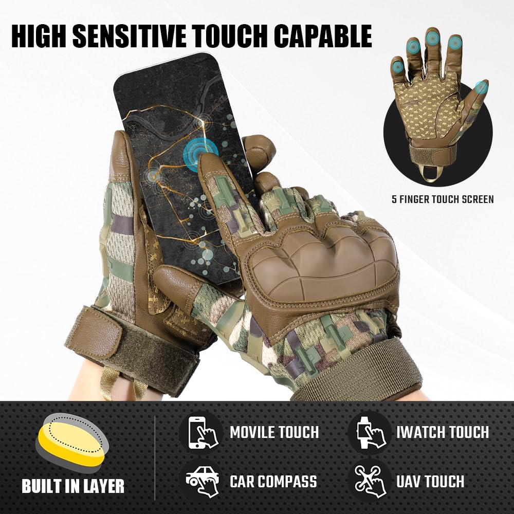 AXBXCX Tactical Gloves for Men Touch Screen Motorcycle Airsoft Paintball Motorbike Outdoor Full Finger Gloves Camouflage L