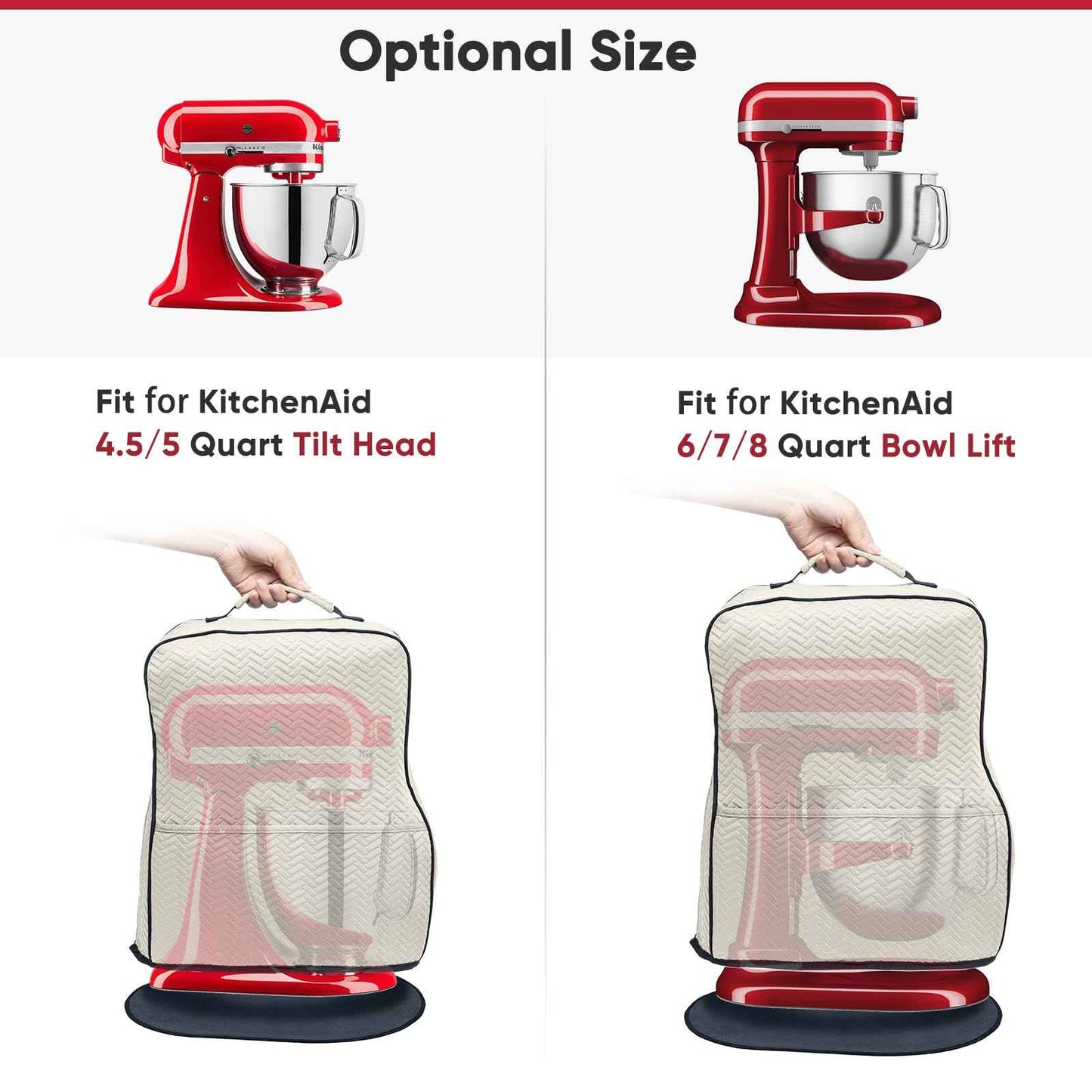 BAGSPRITE Stretchy Stand Mixer Cover with Appliance Slider– Washable Applicance Cover Compatible with KitchenAid Mixer 6/7/8 Quart – Dust Cover with Pockets for KitchenAid Accessories and Attachments