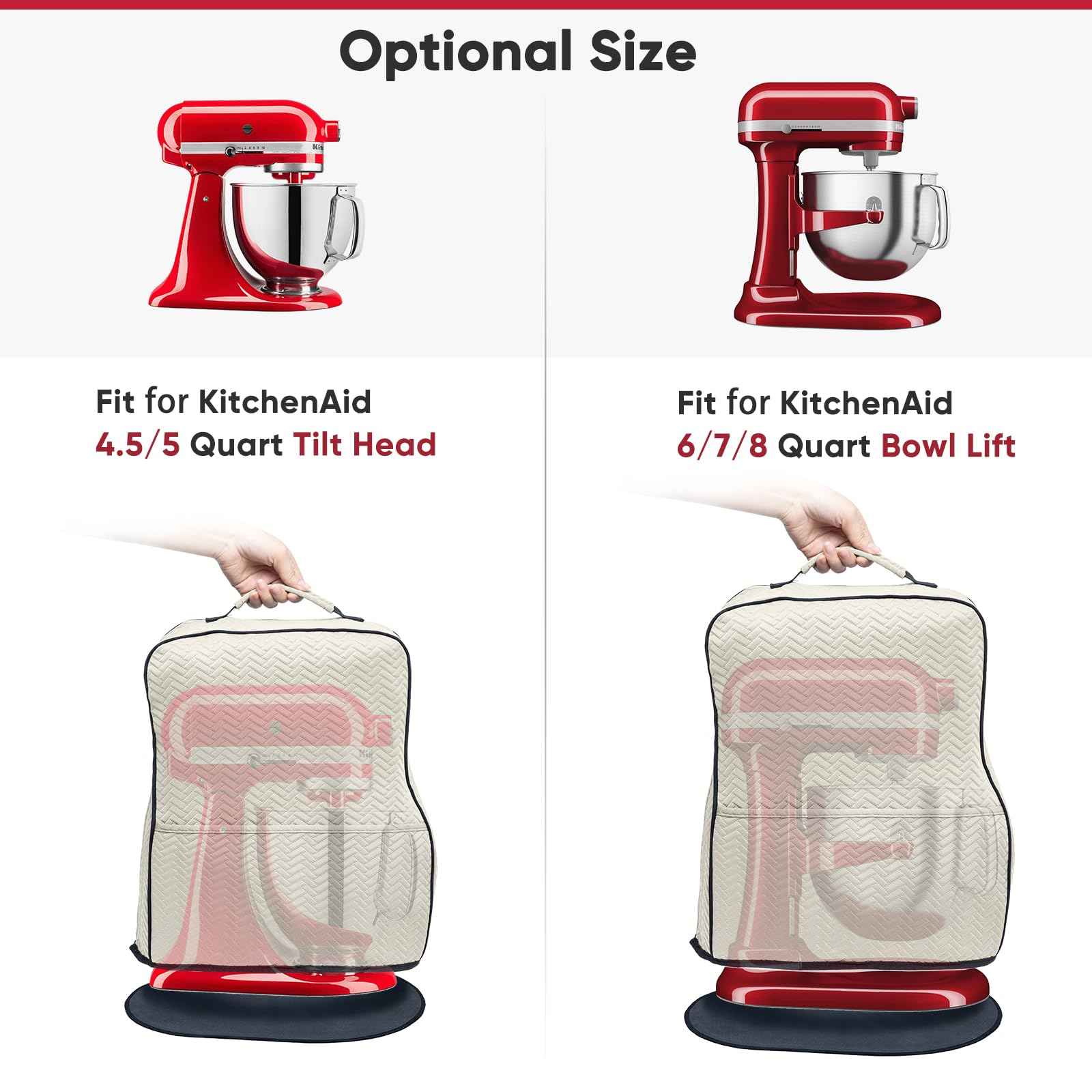 BAGSPRITE Stretchy Stand Mixer Cover with Appliance Slider– Washable Applicance Cover Compatible with KitchenAid Mixer 6/7/8 Quart – Dust Cover with Pockets for KitchenAid Accessories and Attachments