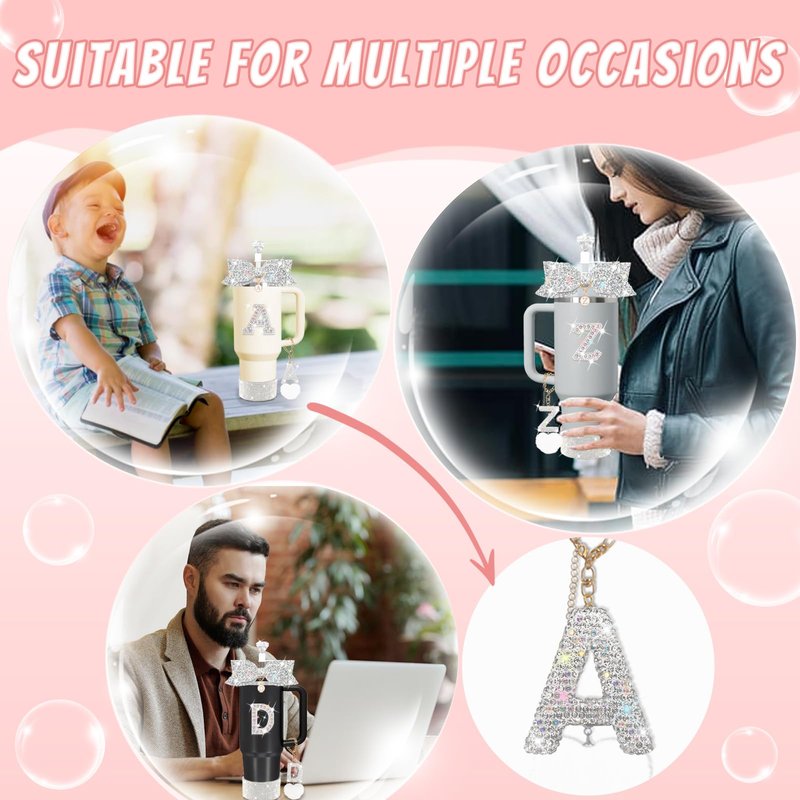 XIANGYUAN Stanley Accessory Set Includes 10mm Straw Cover,Bow Cup Decoration,Personalized Stickers for Water Bottle and Other Accessories,Suitable for 30and40oz Stanley Cup(white A)