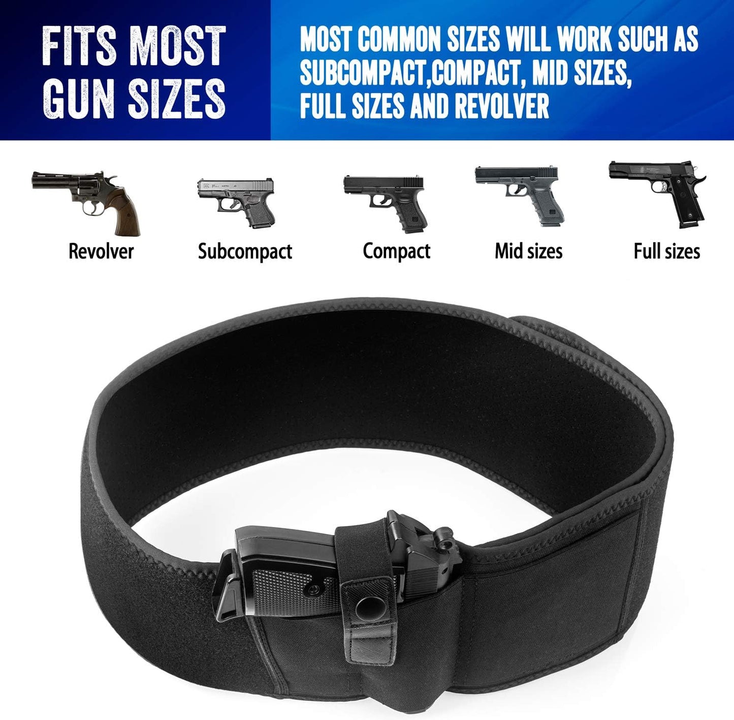 Skiennix Belly Band Holster - Comfortable IWB Gun Holster for Men & Women | Fits Most Pistols & Revolvers