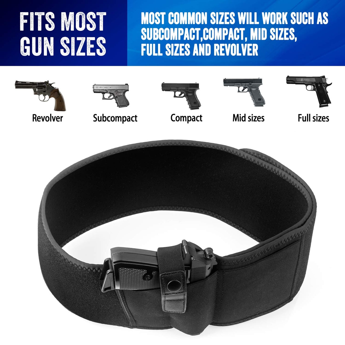 Belly Band Holster for Concealed Carry, IWB Gun Holster for Men and Women, Most Comfortable Waistband Handgun Carrying System with Magazine Pouch, One Holster Fits Most Pistols & Revolvers (Right)