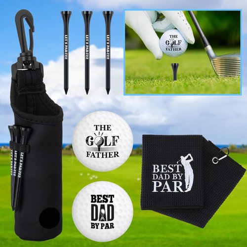 Realspring 9 Pcs Golf Accessories Kit Golf Club Cleaning Kit Include Microfiber Towel, Cleaner Brush, Ball and Tee Holder, Divot Repair Tool, Ball Bag with Hook for Men Women Gifts(Black,Classic)