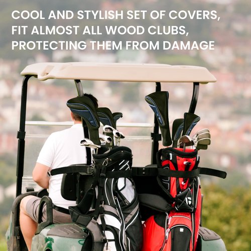 FINGER TEN Golf Club Head Covers for Woods Driver Fairway Hybrid Value 3/5 Pack, Long Headcover Interchangeable Accessories for Ultimate Club Protection (Blue&Black(1D+1F+1H))